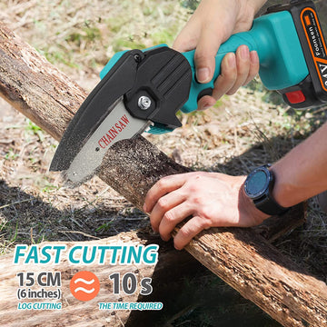 Mini Chainsaw, 4 inch Hand held Cordless Chain saw -Red FOONSEN